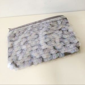 Zara sequin clutch pouch purse iridescent large sequins light blue opal colour